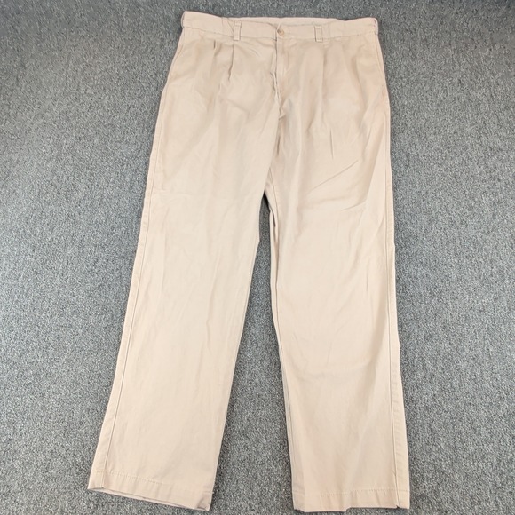 Harbor Bay Mens Pleated Chino Pants 46x34 100% Cotton Khaki Beige Straight Fit — photo 2